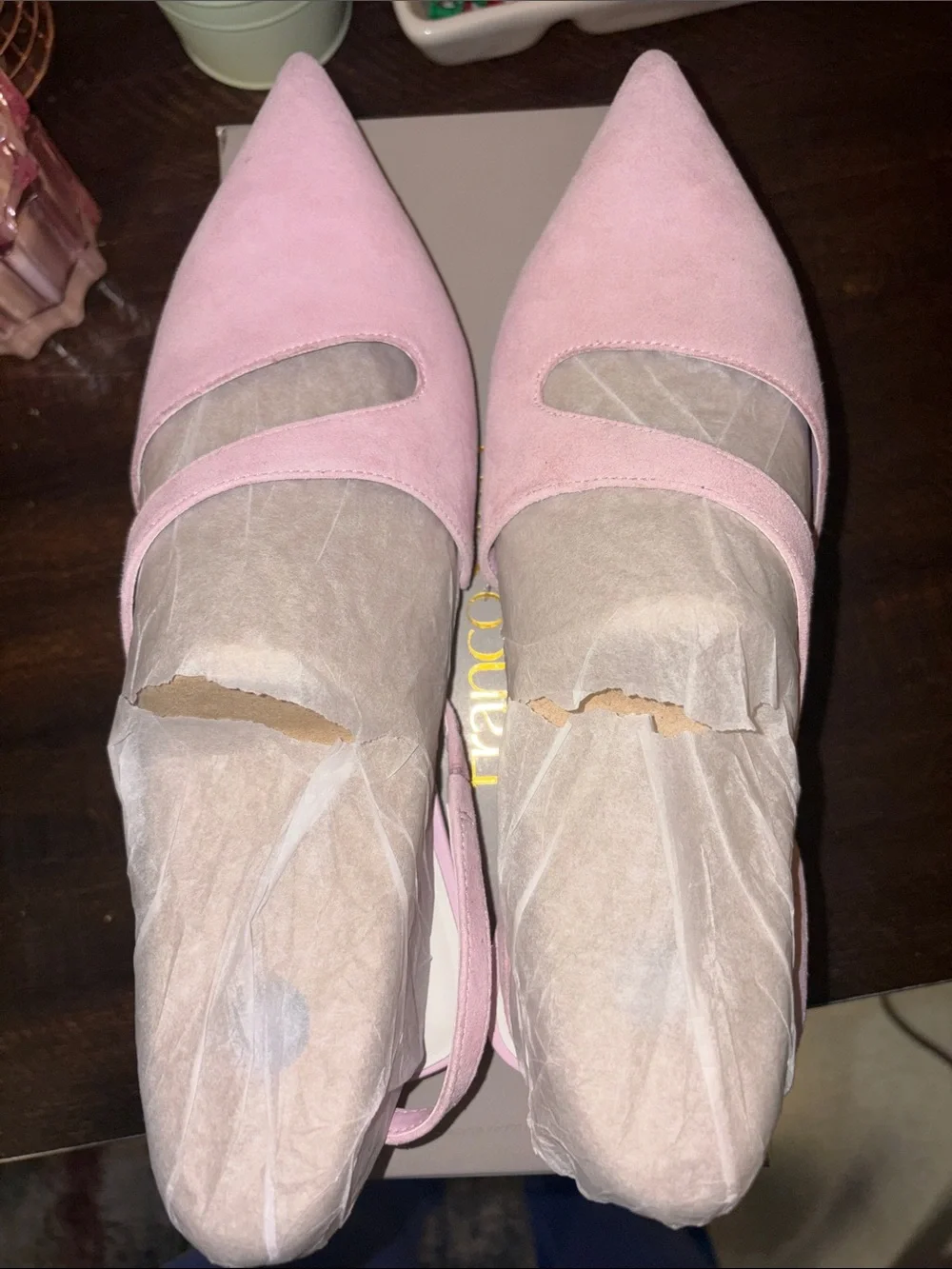 Franco Sarto Blush Pink Suede Pointed Slingback Flats